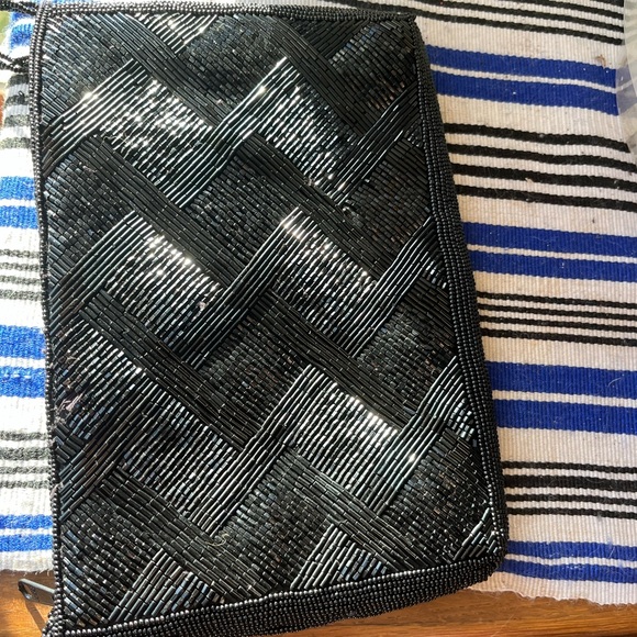 ELEGANT CLASSIC 1950S VINTAGE BLACK BEADED EVENING PURSE HANDBAG REGALE - Picture 3 of 6